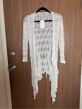 Cotton by Autumn Cashmere Ivory Open-Front Eyelet Knit Cardigan